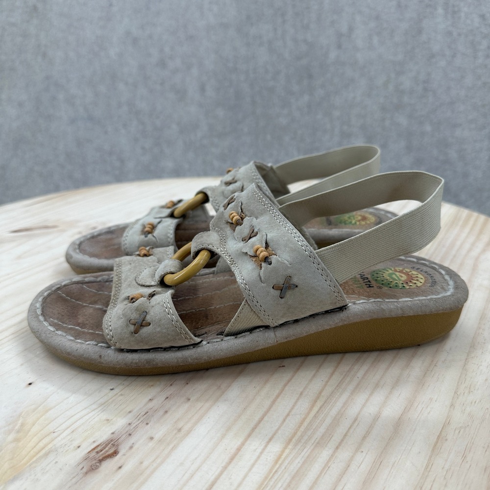 Earth Spirit Mulberry Sandals 8.5 Beige Boho Beaded Slingback Comfort Shoes